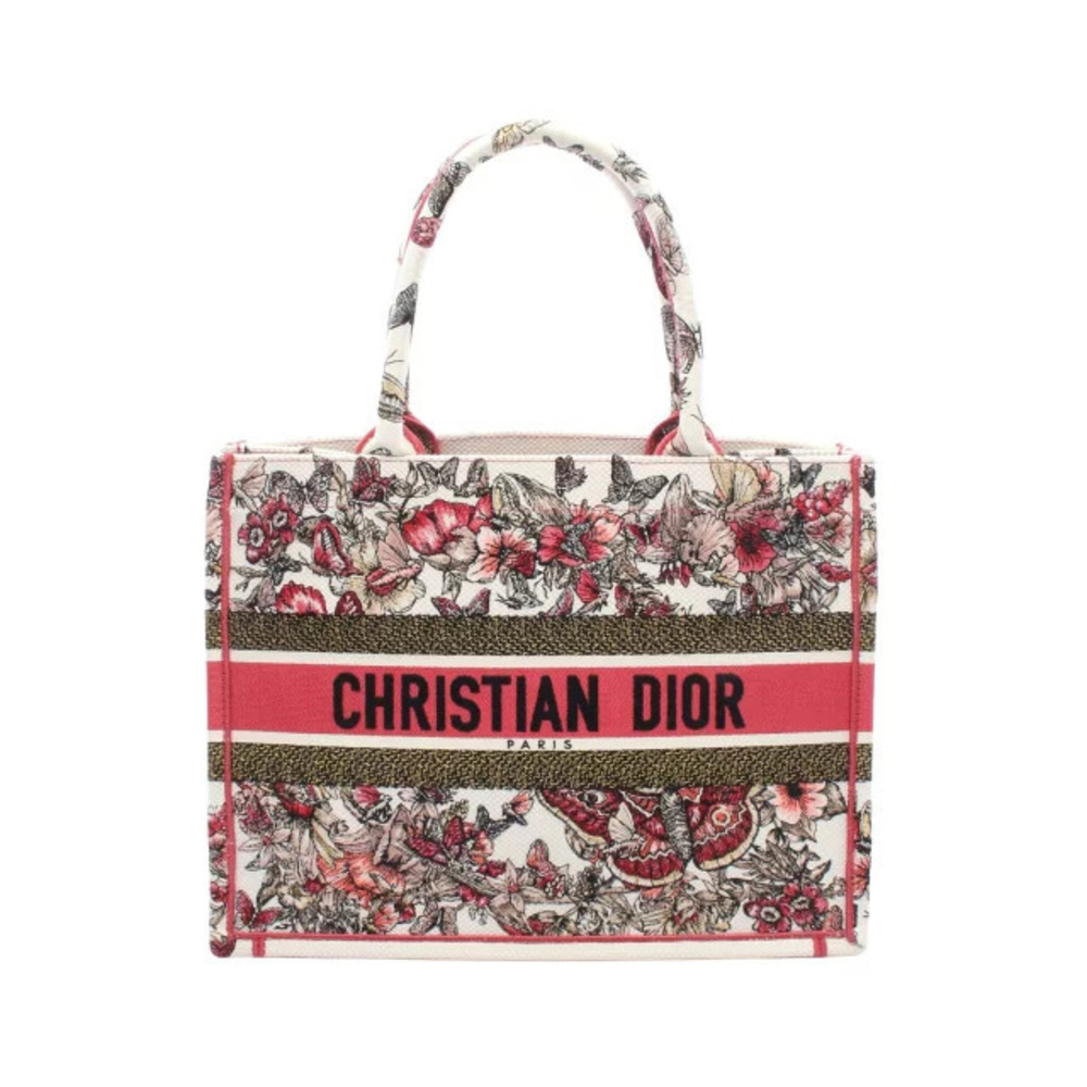 Christian Dior BOOK TOTE Bag Canvas White Pink Multicolor